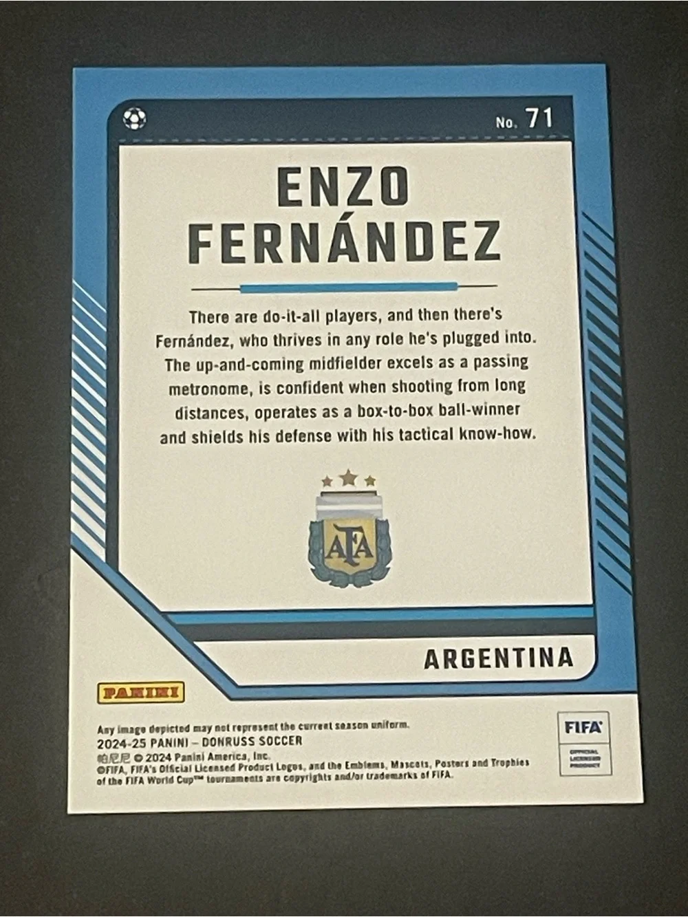 Enzo Fernández 2024/25 Panini Donruss FIFA Soccer #71 Argentina Base Card
